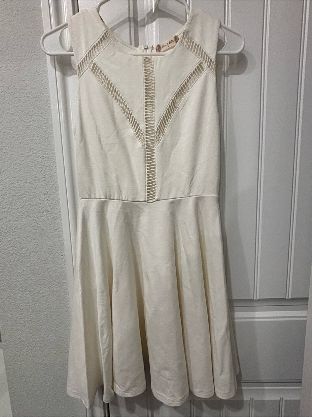 Altar'd State Cream Lace-Trim Fit & Flare Mini Dress